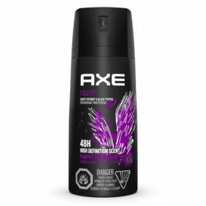 Four cans of Axe Apollo Deodrant Spray in sage and cedarwood scent, with Axe logo and product label visible