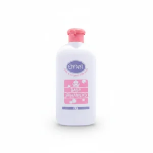 A bottle of Miss Sweet Baby Care Hair Shampoo with a light blue label. The bottle is made of clear plastic, allowing the light blue-tinted shampoo to be visible inside.