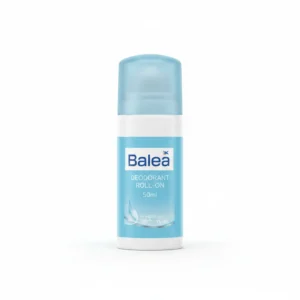 A 50ml bottle of Balea Deodrant Roll On. The bottle is white with a blue label and cap.