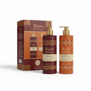 Bottle of BioLuxe Replenishing Shampoo and Conditioner Set in black and gold packaging