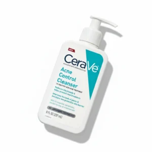 A white bottle with a blue label that says 'CeraVe Acne Control Cleanser' and shows the 237ml size.
