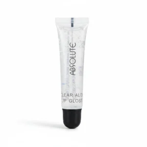 A clear, glossy lip gloss in a clear tube with a white cap. The label features the Absolute Beauty logo and product name.