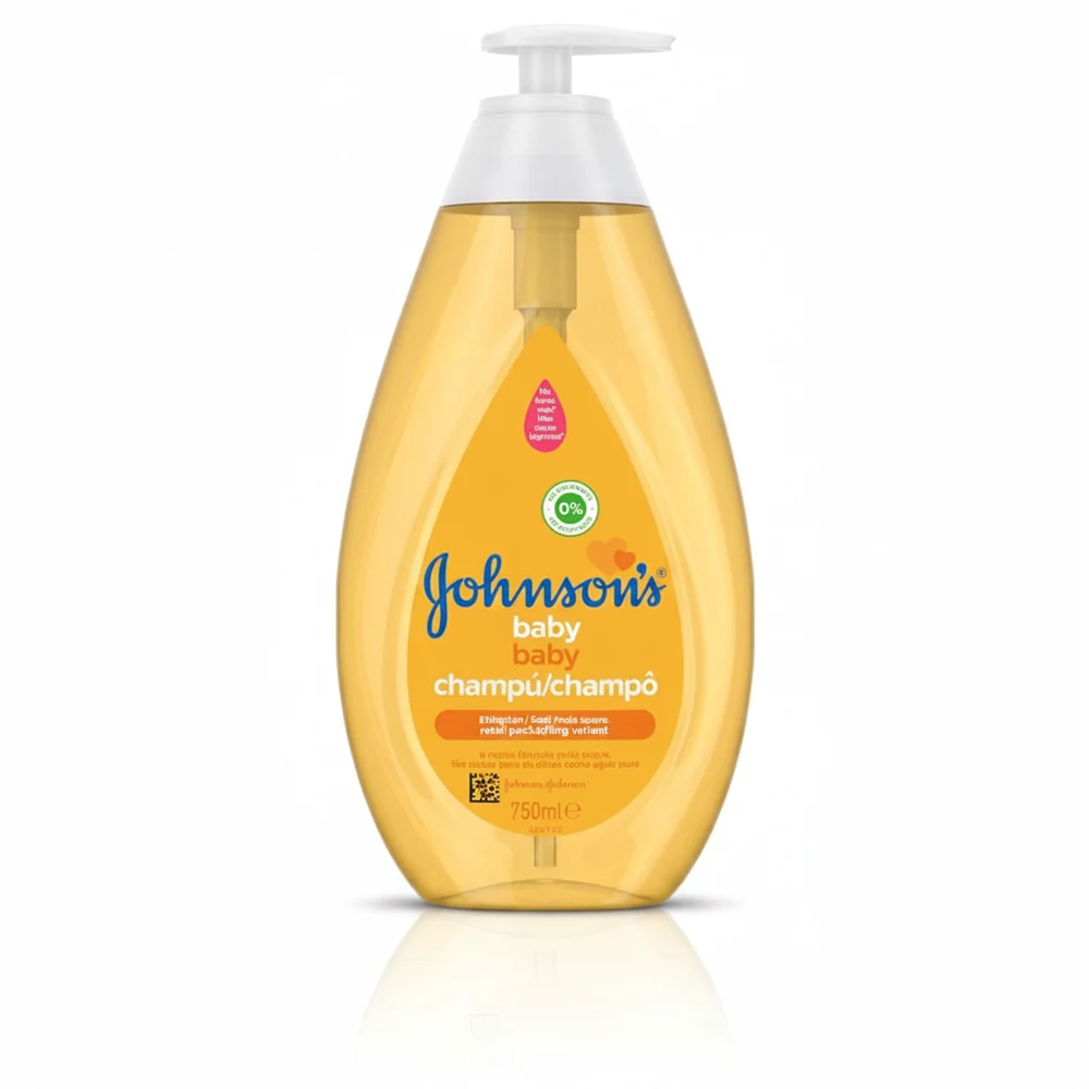 A bottle of Cool and Cool Baby Shampoo with a blue and white label. The bottle is made of clear plastic and contains a 750ml quantity.