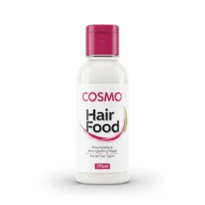 A bottle of COSMO Argan Hair Food Formula Oil with a light brown label. The bottle has a pump dispenser and contains 170ml of product.