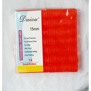 A set of 42 Daiou Bigodin hair rollers in various sizes, including a clear plastic cover for storage