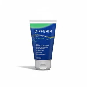 A white bottle with the Differin logo and label, containing a clear gel-based face wash product.