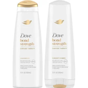 A bottle of Donse 2-in-1 Fortifying Shampoo & Conditioner with a blue and white label