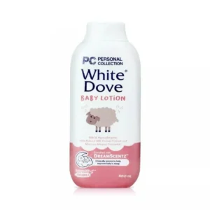 A white bottle of Dove Baby Moisturizing Lotion with a blue label and cap