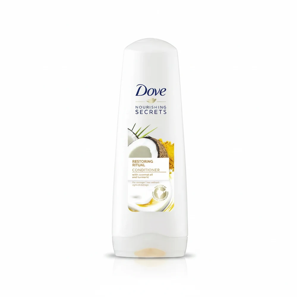 A 200ml bottle of Dove Anti-Frizz Oil Therapy Conditioner with a white and green label