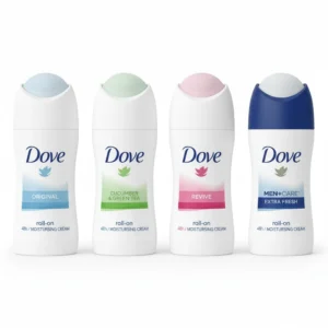 4 tubes of Dove Original Clean deodorant in white and blue packaging