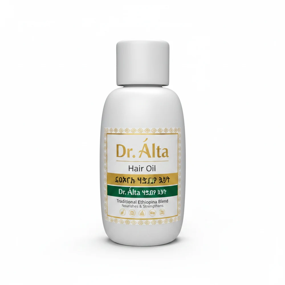 A bottle of Dr Alta Amla Hair Oil with a green and white label. The bottle contains a golden-colored hair oil.