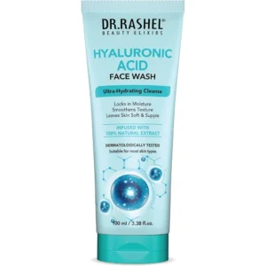 A white bottle with a blue label, containing a clear liquid facial cleanser. The label displays the Dr Rashel brand name and product details.