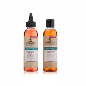 A bottle of Dr. Miracle's Intensive Spot Serum and Daily Moisturizing GRO Oil. The bottle has a black and gold label with the brand name and product name clearly displayed.