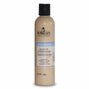 A white bottle with a green label, containing a creamy white leave-in hair conditioner product