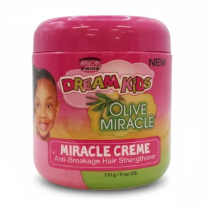 A bottle of Dream Kids Moisture-Rich Hair Lotion with a green and white label. The bottle has a pump dispenser and contains a light yellow, creamy hair lotion formula.
