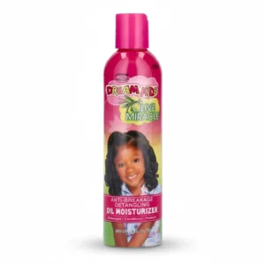 A bottle of Dream Kids Olive Miracle Oil Moisturizer with a green and white label. The bottle has a pump dispenser and contains 236 ml of product.