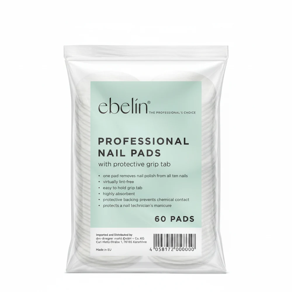 A white bottle with a silver cap, containing a clear, milky-colored nail treatment. The Ebelin logo is printed on the front label.