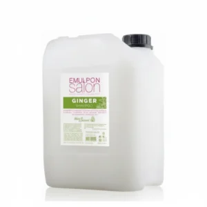 A white bottle with a green label that says 'Emulpon Salon Nourishing Shampoo' and features a ginger root illustration.