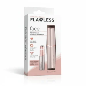 A silver, ergonomically-designed facial exfoliator tool with a textured surface for removing peach fuzz and dead skin cells
