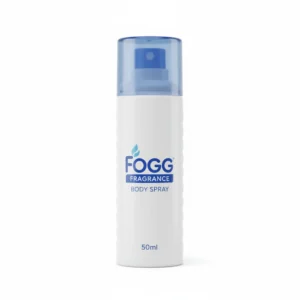 A silver can of Fogg Fragrance Body Spray with a white label displaying the brand name and product details.