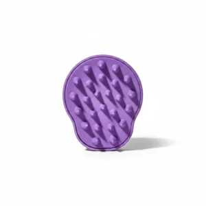 A black hair brush with soft, flexible bristles designed to gently massage the scalp and stimulate hair growth.