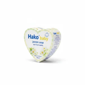 A rectangular bar of white soap with a green and white label featuring the Hako logo and the word 'Jasmine'