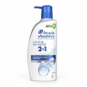 A bottle of Head and Shoulders 2-in-1 shampoo and conditioner in white and blue packaging