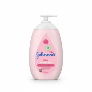 A white bottle of Johnson's Baby Bedtime Lotion with a blue and white label. The bottle has a pump dispenser top.