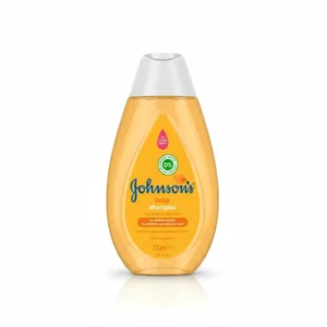 A bottle of Johnson's Baby Shampoo in white and blue color, with the Johnson's logo and 'Baby Shampoo' text on the label.