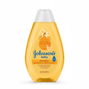 A white bottle of Johnson's Baby Shampoo with a blue label. The bottle has a flip-top cap and contains 400ml of product.