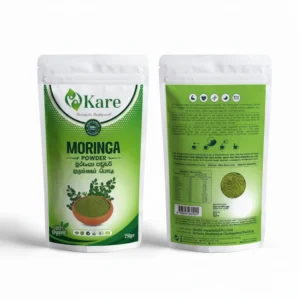 A resealable pouch containing 250g of green Moringa powder. The label features the Divine Foods brand name and highlights the product's key benefits such as high nutrition, antioxidants, and blood sugar control.