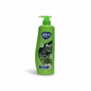 A 700ml bottle of Karis 4in1 Conditioning Shampoo with a white and green label. The label features the Karis logo and highlights the 4-in-1 formula with keratin and argan oil.