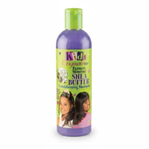 A bottle of Kids Organics Shea Butter Conditioning Shampoo in a light green color, with a white label featuring the brand name and product name