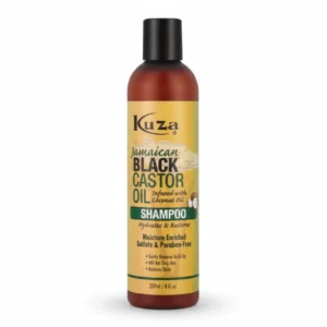 A bottle of Kuza Replenishing Shampoo & Conditioner in a light blue color with a white label. The label displays the Kuza brand name and product name.