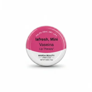 A set of three mini lip balm tubes in different colors - pink, green, and purple. The tubes have the Lafresh, Warda Beauty, and Vaealice brand names printed on the labels.