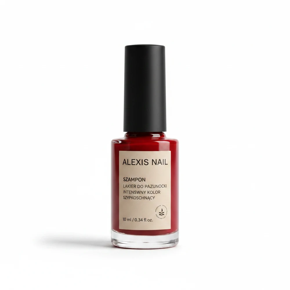 A bottle of ZOYA Alexis Nail Polish in a cool-toned white shade with a neutral, French manicure-inspired look. The bottle has a black cap and label.