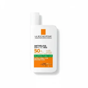 A white bottle of La Roche-Posay Anthelios 50+ Mineral Sunscreen Lotion with a blue and white label