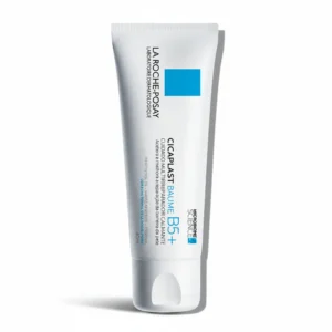 A white and blue tube of La Roche-Posay Cicaplast Baume B5+ soothing balm, with the product name and size clearly visible on the label.