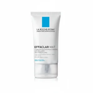 A white bottle with a blue cap, labeled 'La Roche-Posay Effaclar Mat Oil-Free Mattifying Moisturizer 40ml'