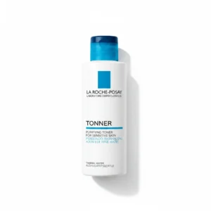 A bottle of La Roche-Posay Effaclar Clarifying Solution Acne Toner with a blue and white label