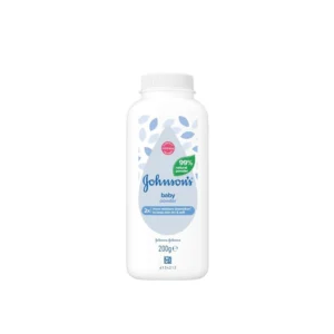 A white bottle of Max Baby Kids Baby Powder with a blue label. The powder is a soft, white color.