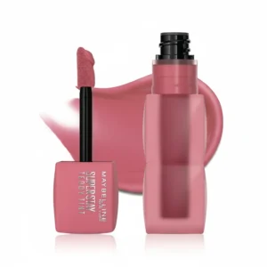 Maybelline New York Superstay Matte Ink Liquid Lip Stain in a sleek, black tube with a doe-foot applicator. The label features the Maybelline logo and product name in white text against a bold, matte black background.