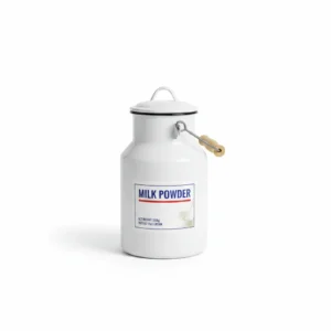 A white milk powder container with a multi-layer design and independent compartments. The container has a transparent lid and is made of a durable, food-grade material.