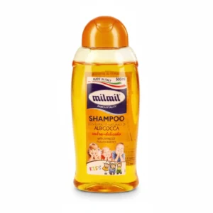 A 500ml bottle of Milmil Kids Shampoo with a white and blue label featuring the Milmil logo and 'Kids Shampoo' text. The bottle has a flip-top cap.