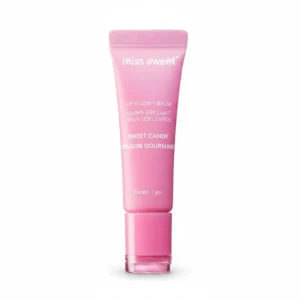 A round, white lip balm container with the Miss Sweet logo on the label. The product is a solid, creamy white lip balm formula.