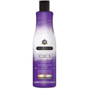 A 1000ml bottle of Morfos Silver Shampoo and Conditioner with a silver and purple label
