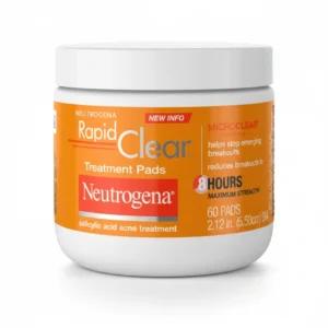 A package of 60 Neutrogena Rapid Clear Acne Treatment Pads. The package is white and blue, with the Neutrogena logo and product name clearly visible.