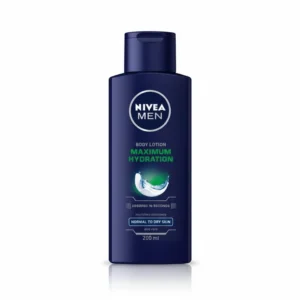 A white and blue bottle of NIVEA Men All Seasons Moisture Body Lotion. The label displays the NIVEA logo and product name.