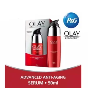 A white and blue bottle of Olay Advanced Anti-Aging Moisturizer with SPF 30. The label displays the Olay logo and product name.