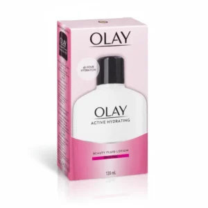 A pink bottle of Olay Hydration Active Lotion with a white cap. The label features the Olay logo and product name.